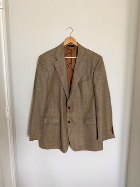 Brooks Brothers Blazer Mens Size 44L Brown Gingham Houndstooth Sports Coat Italy